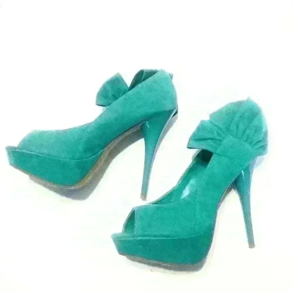 Dollhouse turquoise blue bowed stiletto - Picture 5 of 9